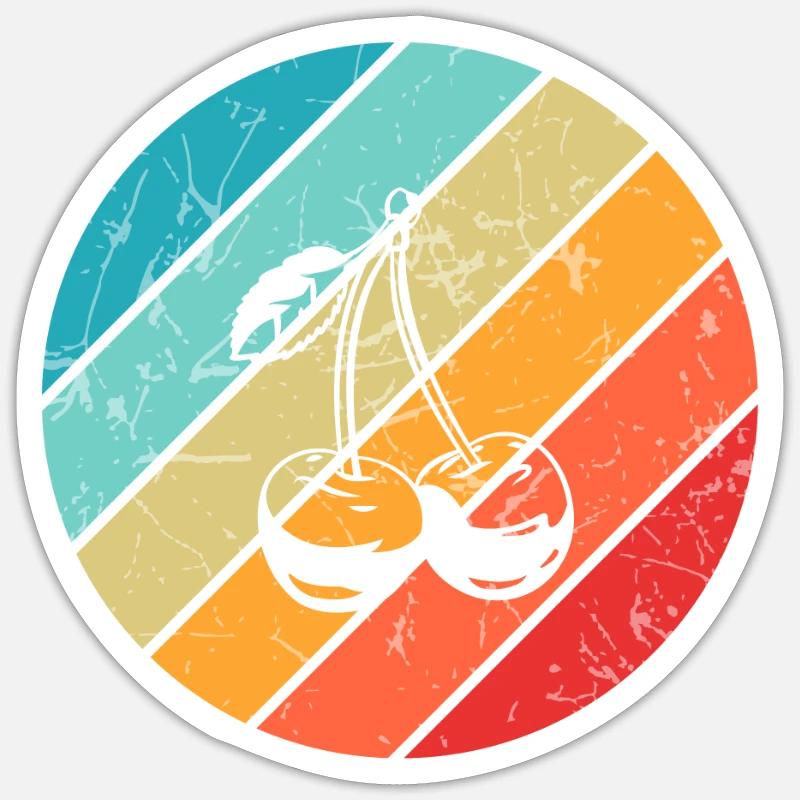 Cherry Retro Fruit Fruit Round Sticker size S (10 x 10 cm)