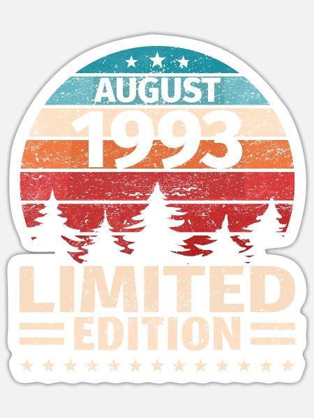 30. Geburtstag August Jahrgang 1993 Vintage - Sticker Größe S (10 x 10 cm) - Mattweiß
