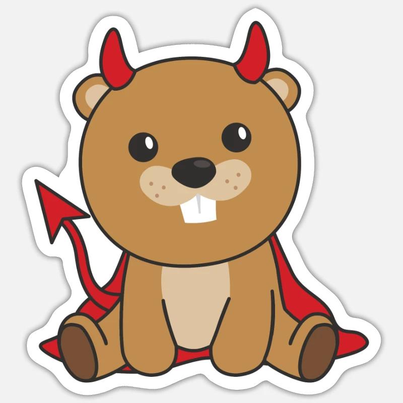 Beaver Happy Halloween Devil Costume - Sticker size S (10 x 10 cm) - white matte