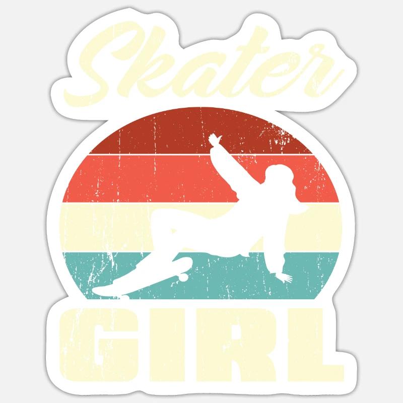 Skateboard Mädchen - Sticker Größe S (10 x 10 cm) - Mattweiß