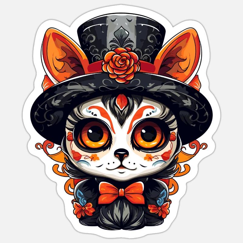 Mexikanische Ringelblume Katze 3 - Sticker Größe S (10 x 10 cm) - Mattweiß