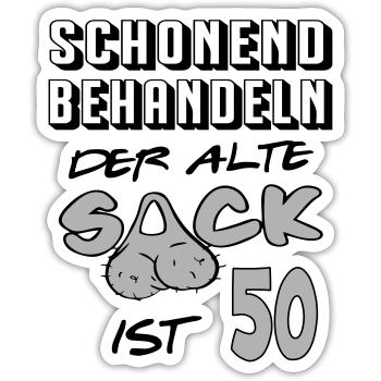 Geburtstag 50 Schonend behandeln Alter Sack ist 50 - Sticker Größe S (10 x 10 cm) - Mattweiß - Vorne