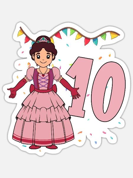 Mit Prinzessin - Mädchen Geburtstag 10 Jahre - Sticker Größe S (10 x 10 cm) - Mattweiß