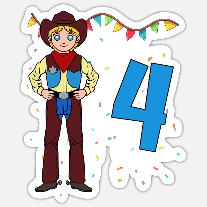 Mit Cowboy - Jungs Geburtstag 4 Jahre Sticker Größe S (10 x 10 cm)