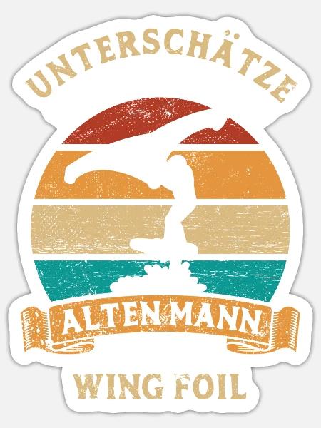 Unterschätze nie einen alten Mann mit Wing Foil - Sticker Größe S (10 x 10 cm) - Mattweiß
