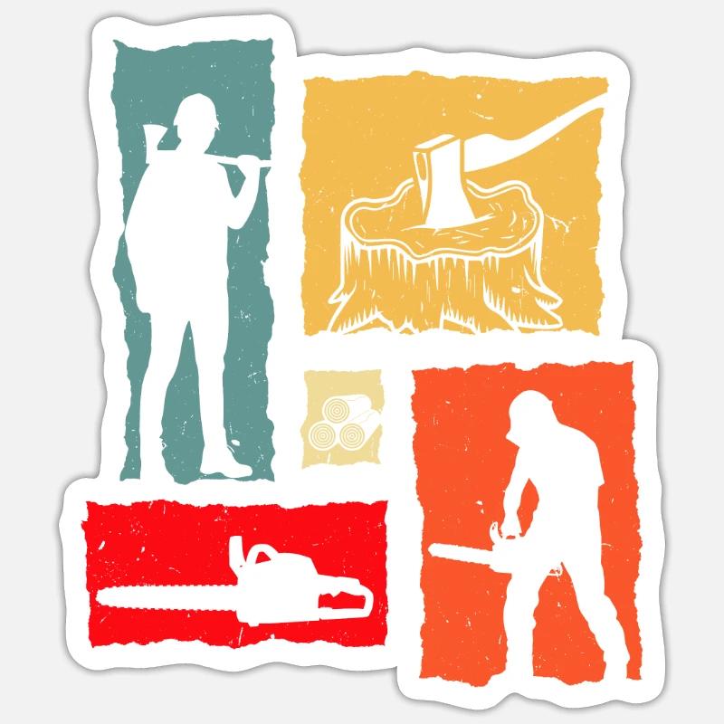 Bûcheron Rétro - Sticker taille S (10 x 10 cm) - blanc mat