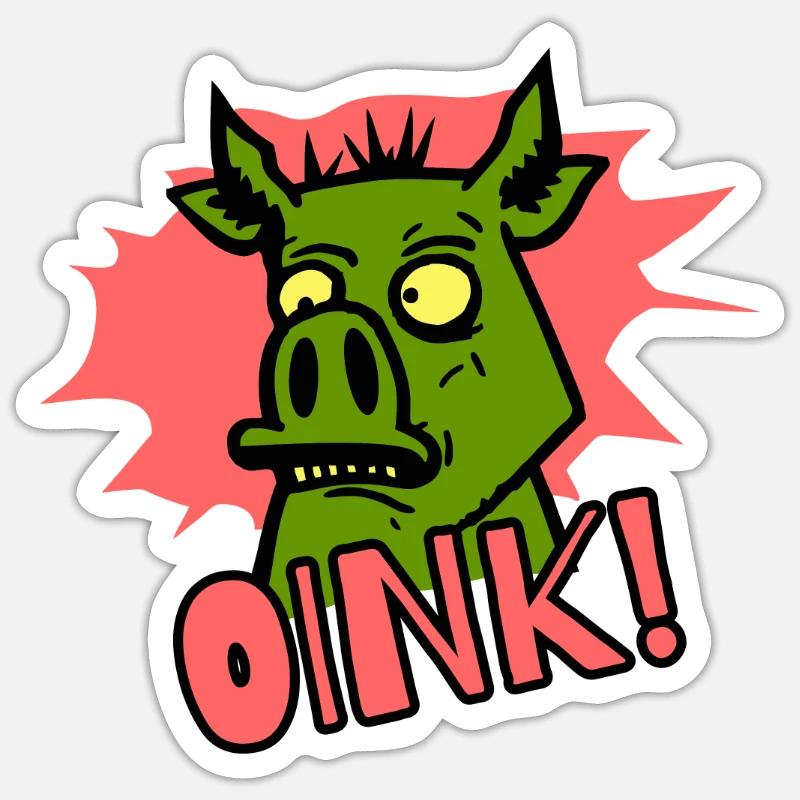 Grogner! Cochon de dessin animé - Sticker taille S (10 x 10 cm) - blanc mat