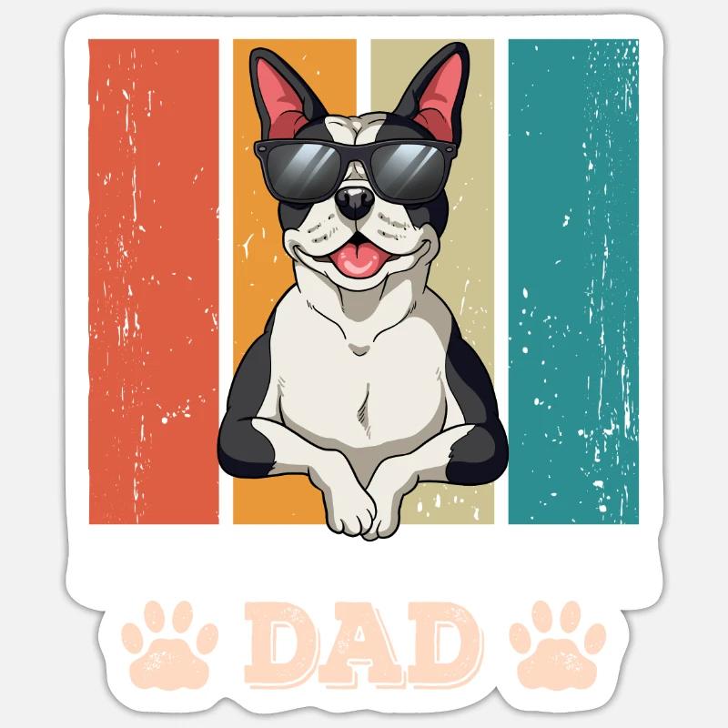 Papa Boston Terrier - Sticker taille S (10 x 10 cm) - blanc mat