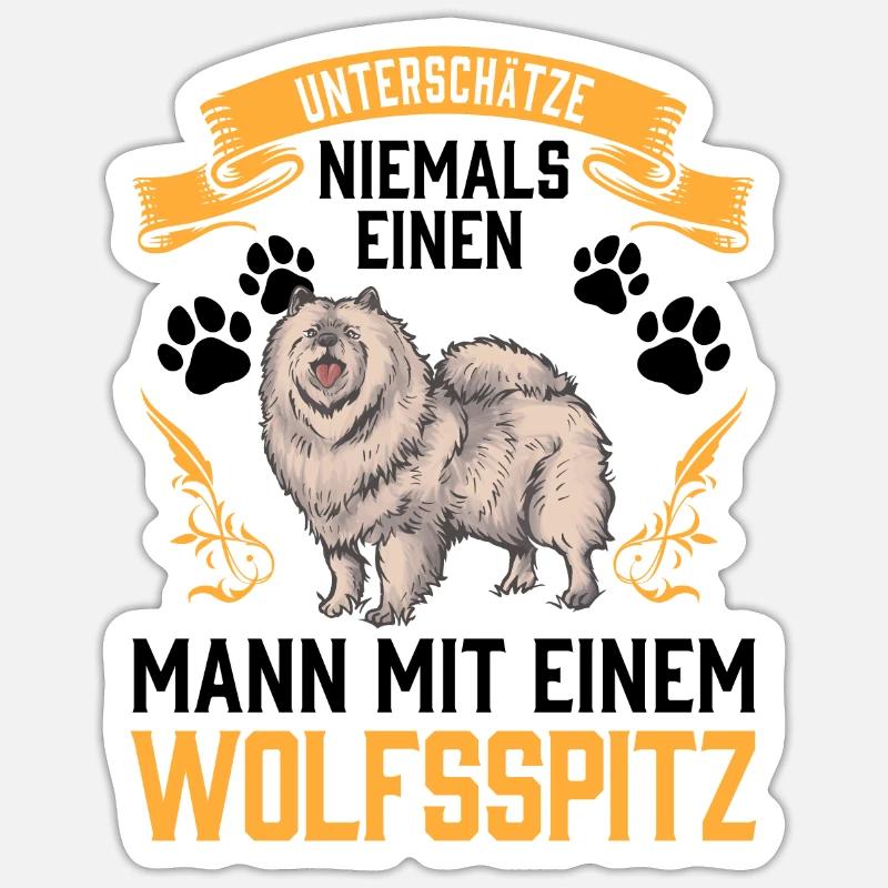 Mann mit Wolfsspitz Deutscher Keeshond Sticker Größe S (10 x 10 cm)