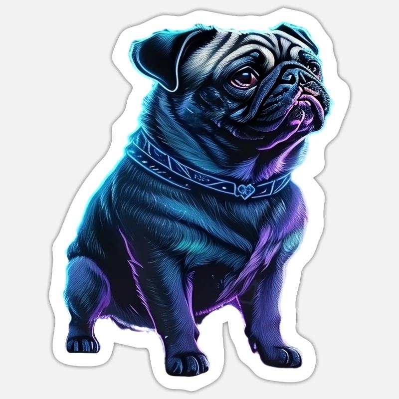 Futuristic Neon Pug - Sticker size S (10 x 10 cm) - white matte