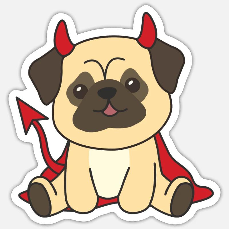Pug Happy Halloween Devil Costume - Sticker size S (10 x 10 cm) - white matte