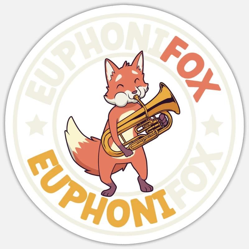 Euphonifox - Fuchs mit Euphonium - Sticker Größe S (10 x 10 cm) - Mattweiß