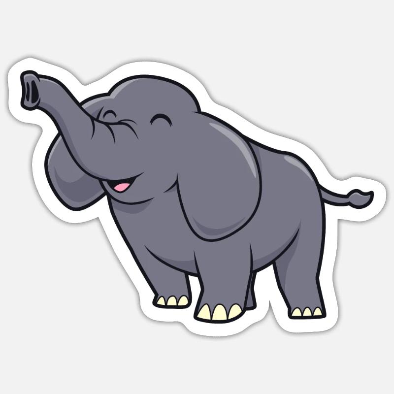 Eléphant de Kawaii - Sticker taille S (10 x 10 cm) - blanc mat
