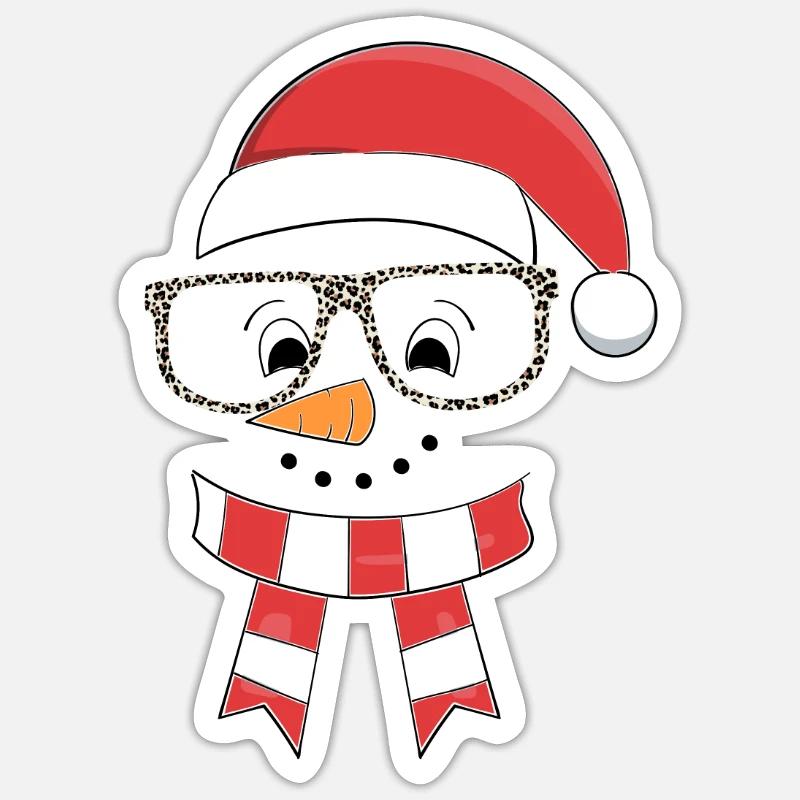 Funny Christmas Snowman Face Leopard - Sticker size S (10 x 10 cm) - white matte