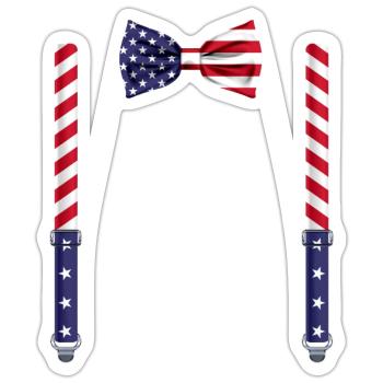 Funny USA Flag Bow Tie with Suspenders Perfect - Sticker size S (10 x 10 cm) - white matte - Front