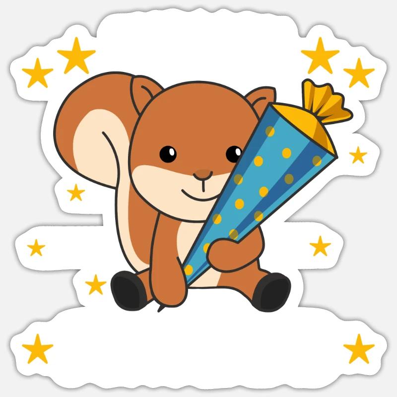 endlich Schulkind Einschulung Schule Eichhörnchen - Sticker Größe S (10 x 10 cm) - Mattweiß