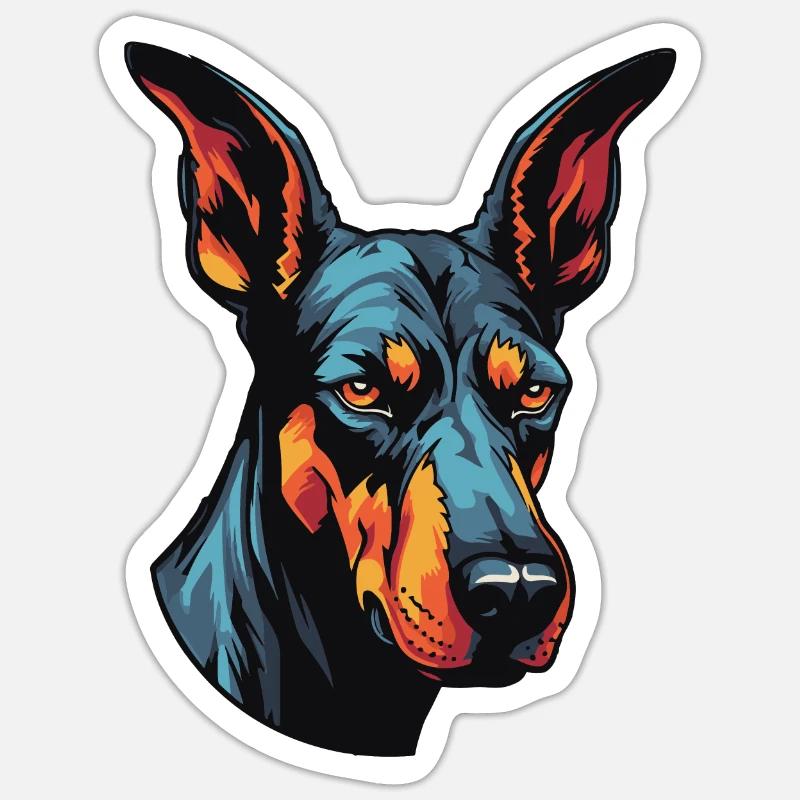 Portrait de chien doberman - Sticker taille S (10 x 10 cm) - blanc mat
