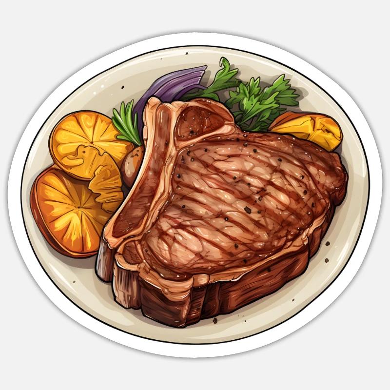 Steak Fleisch Essen - Sticker Größe S (10 x 10 cm) - Mattweiß