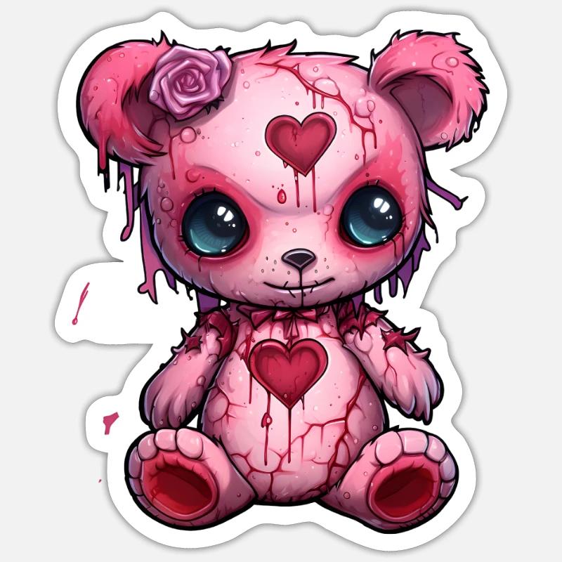 Bär Voodoo Goth Ästhetik - Sticker Größe S (10 x 10 cm) - Mattweiß