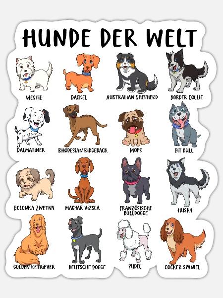 Hunde der Welt - verschiedene Hunderassen - Sticker Größe S (10 x 10 cm) - Mattweiß