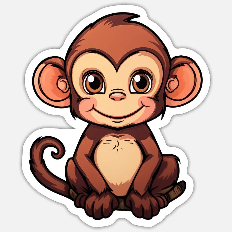 süßer kleiner Affe - Sticker Größe S (10 x 10 cm) - Mattweiß