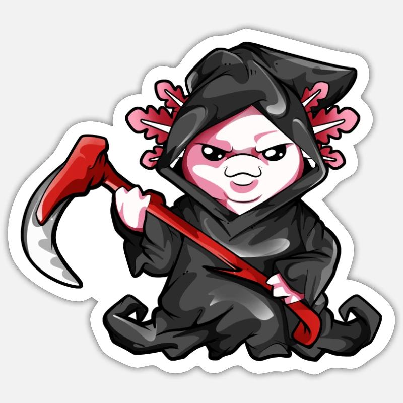 Axolotl Sensenmann - Sticker Größe S (10 x 10 cm) - Mattweiß
