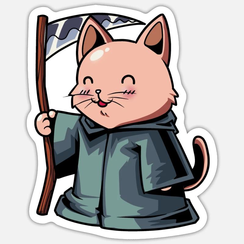 Mignon Chat Grim Reaper Sticker taille S (10 x 10 cm)