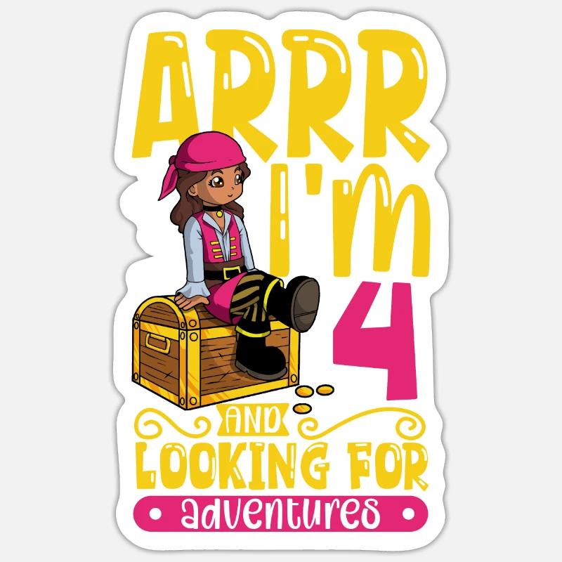 Ich bin 4 - Mädchen Pirat - Sticker Größe S (10 x 10 cm) - Mattweiß