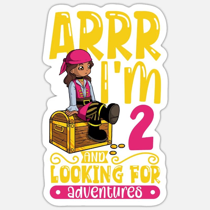 Ich bin 2 - Mädchen Pirat - Sticker Größe S (10 x 10 cm) - Mattweiß