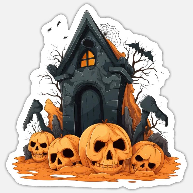 Design effrayant d’Halloween: citrouilles devant la crypte Sticker taille S (10 x 10 cm)