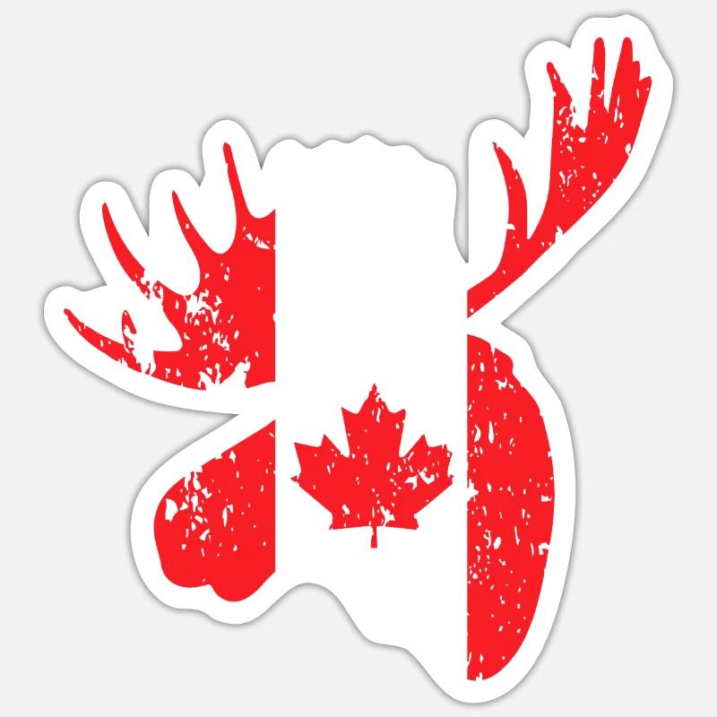 Drapeau du Canada Orignal | Don canadien | Drôle de Canada - Sticker taille S (10 x 10 cm) - blanc mat