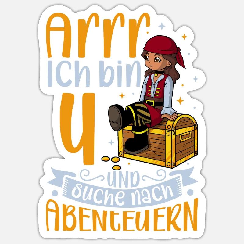 Ich bin 4 - Mädchen Pirat - Sticker Größe S (10 x 10 cm) - Mattweiß