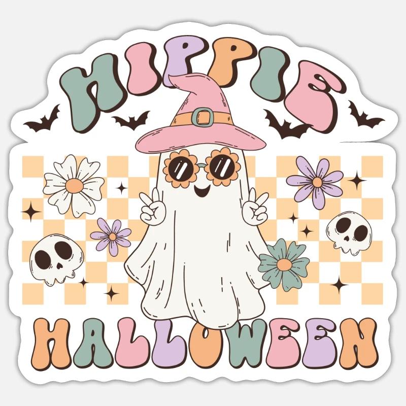 Hippies Halloween Geist: Süßes oder Saures Retro Sticker Größe S (10 x 10 cm)