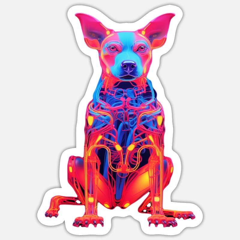 Neon Hund mit Tech-Design - Sticker Größe S (10 x 10 cm) - Mattweiß