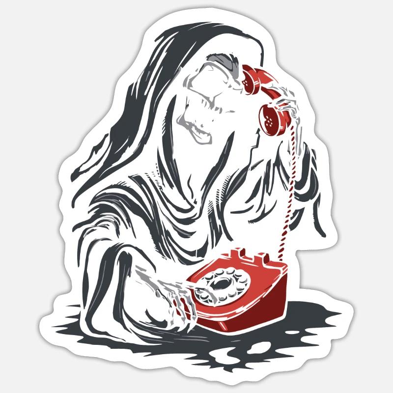 Rotes Sensenmann-Telefon - Sticker Größe S (10 x 10 cm) - Mattweiß