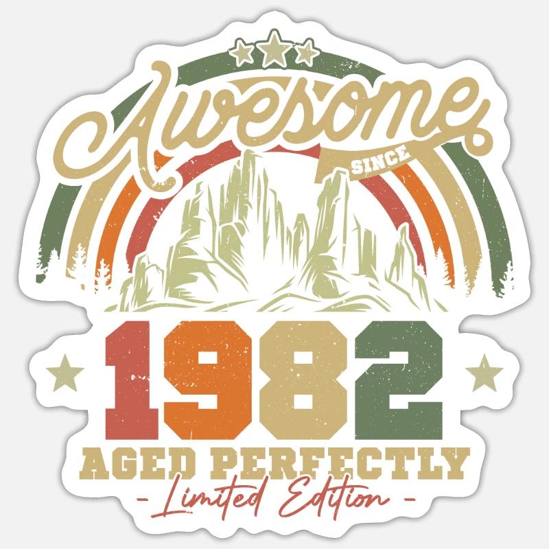 Millésime 1982 Cadeau d’anniversaire - Sticker taille S (10 x 10 cm) - blanc mat
