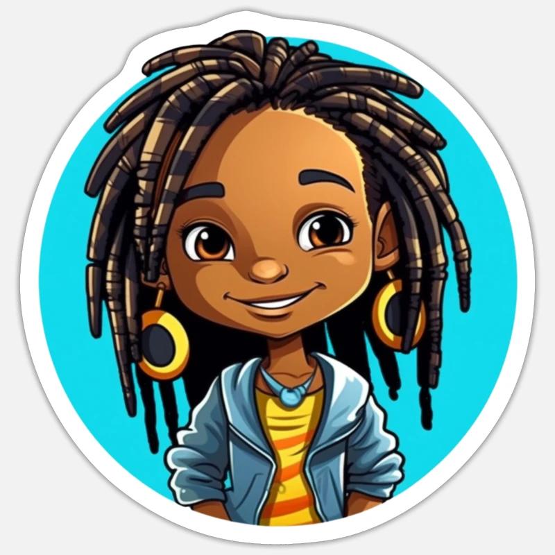 Fun-loving dreadlocks illustration - Sticker size S (10 x 10 cm) - white matte