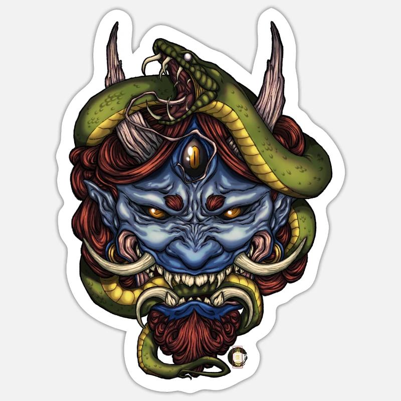Schlangenblauer Oni-Dämon Sticker Größe S (10 x 10 cm)