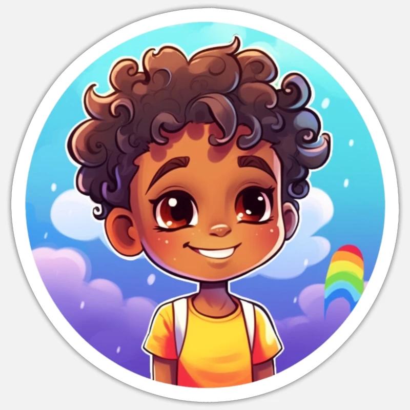 Lebensfroher Kindercharakter mit Regenbogen - Sticker Größe S (10 x 10 cm) - Mattweiß