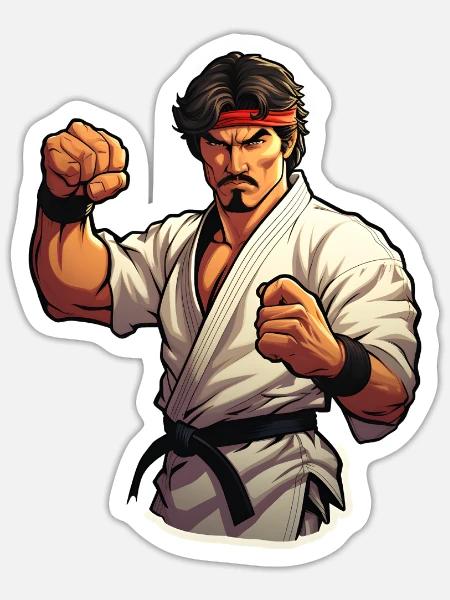 Karate Kämpfer - Sticker Größe S (10 x 10 cm) - Mattweiß