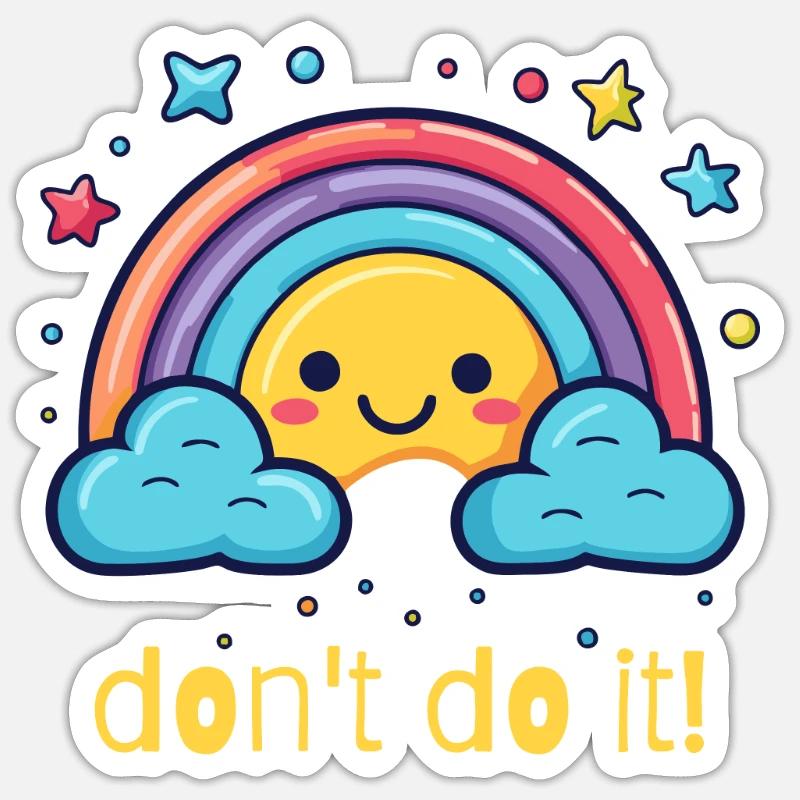 Ne le fais pas, arc-en-ciel heureux - Sticker taille S (10 x 10 cm) - blanc mat