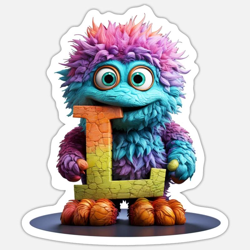 Regenbogenmonster mit Buchstabe L - Sticker Größe S (10 x 10 cm) - Mattweiß