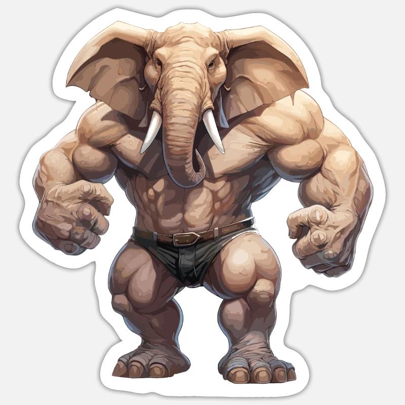 Bodybuilder Elefant - Sticker Größe S (10 x 10 cm) - Mattweiß