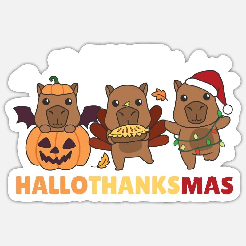 Joyeux Hallothanksmas Capybara Capybaras de Noël Sticker taille S (10 x 10 cm)
