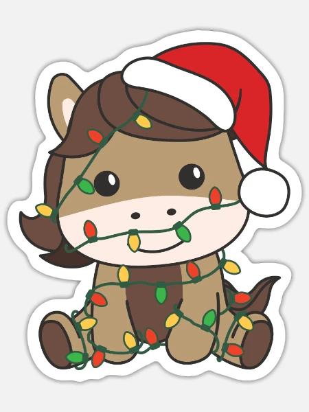 Pferd Weihnachten Winter Tiere Pferd - Sticker Größe S (10 x 10 cm) - Mattweiß