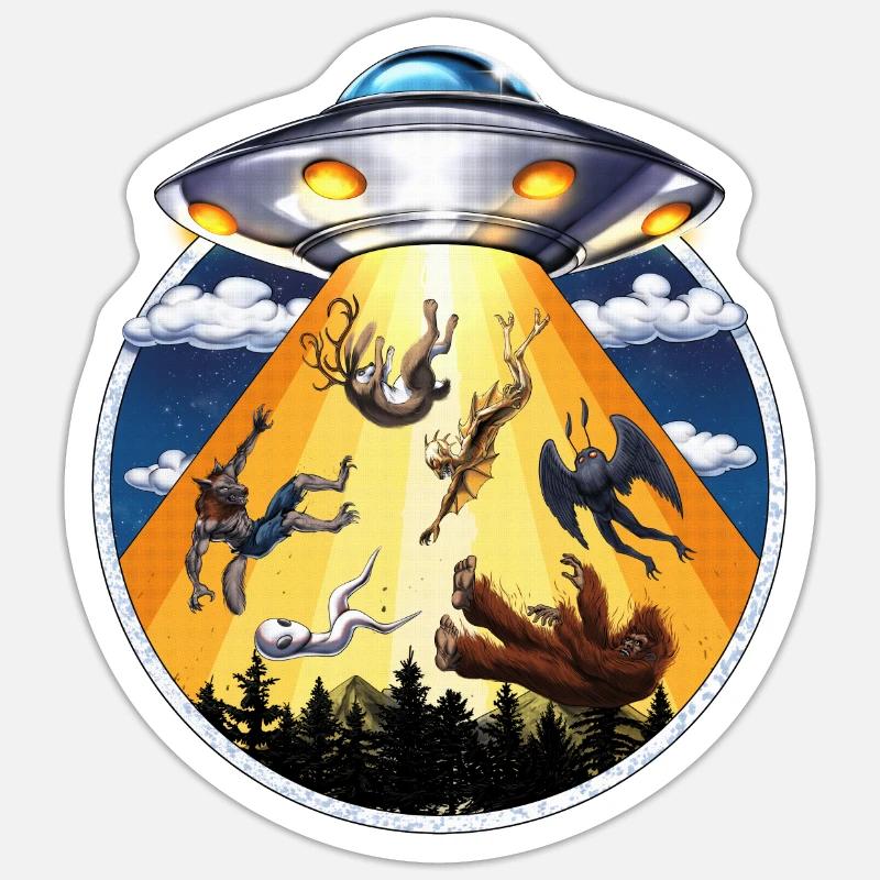 Enlèvement extraterrestre de cryptides - Sticker taille S (10 x 10 cm) - blanc mat