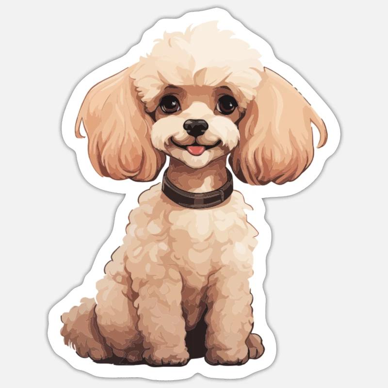 Caniche mignon, Illustration de chiens - Caniche - Sticker taille S (10 x 10 cm) - blanc mat