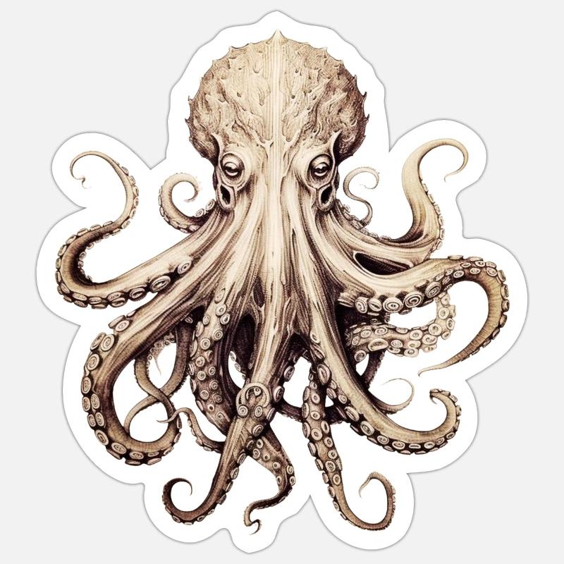 Octopus - élégant, moderne, abstrait - Kraken - Sticker taille S (10 x 10 cm) - blanc mat