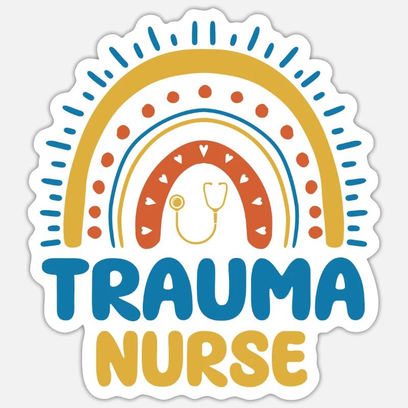 Trauma Krankenschwester Boho Regenbogen Design - Sticker Größe S (10 x 10 cm) - Mattweiß