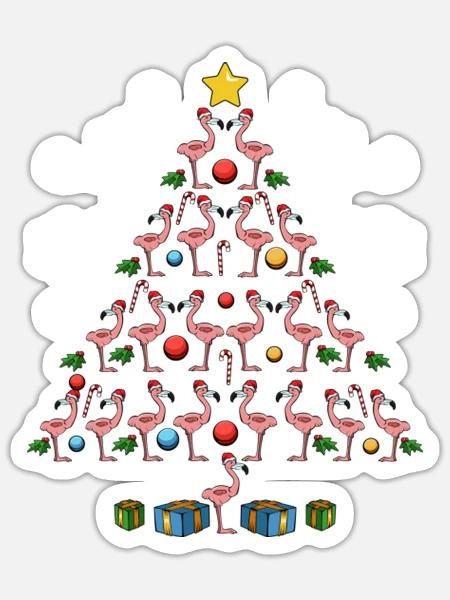 Flamingo Tierliebhaber Froher Weihnachtsbaum - Sticker Größe S (10 x 10 cm) - Mattweiß